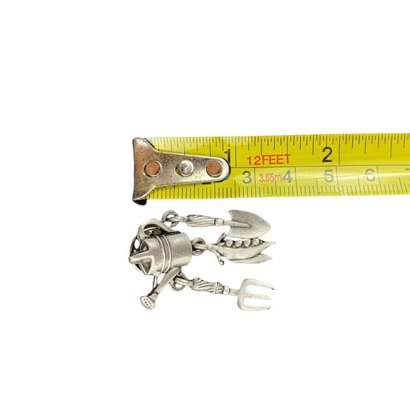 Vintage Signed JJ Pewter Watering Can Dangled Flower Brooch Pin Fork Shovel Corn - Picture 5 of 7